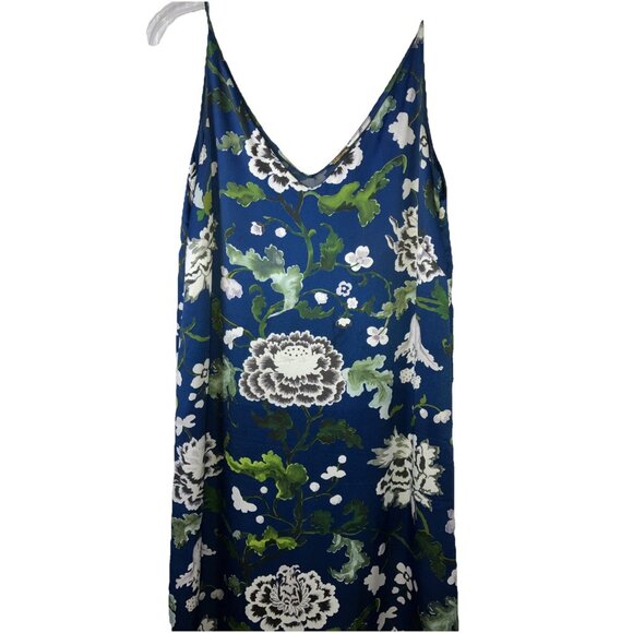 0 Adam Lippes Blue Floral Silk Dress Asian Lotus Print - Picture 2 of 5